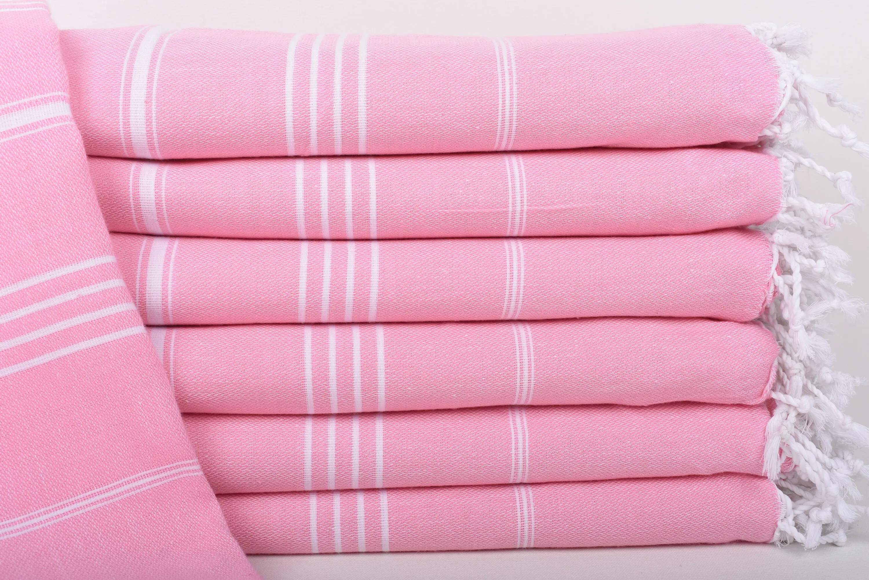 Pink Striped Woven Blanket Organic Cotton, 87x60 Inches - 1