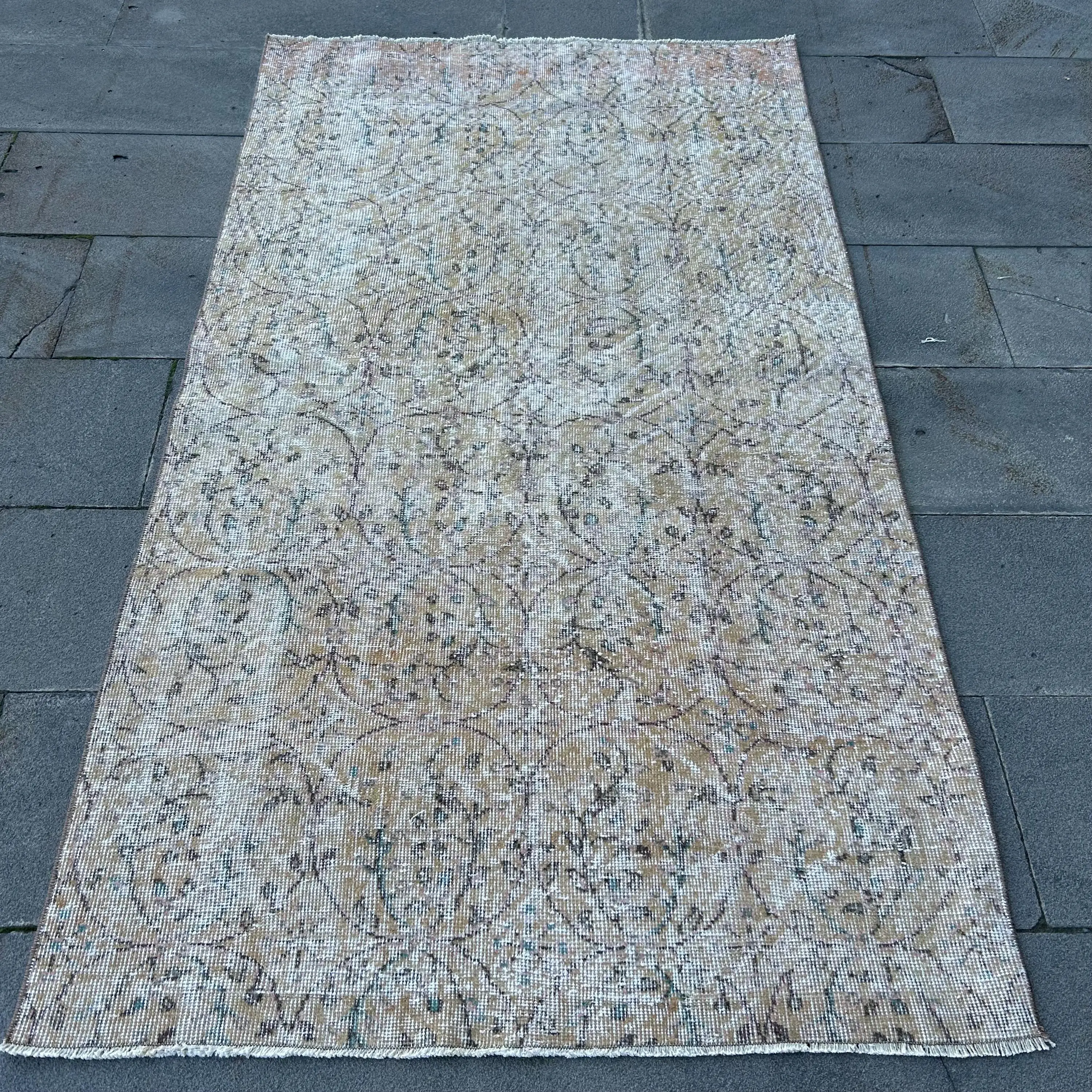 Alfombra de acento vintage, alfombra turca de 3,6x6,5 pies, alfombra de lana marrón - 1