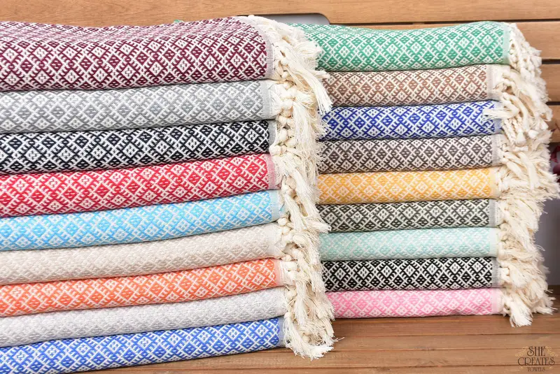 Bridesmaid Gift, Pool Towels, Traditional Turkish peshtemal for hammam, Organic towel, Beach Towel Bulk, 70x40 Cotton Diamond Towel, Bathroom Towel - 1