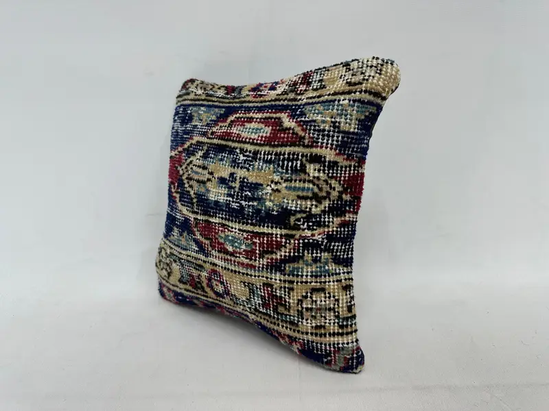 Blue & Red Southwestern Embroidered Pillow, 12x12 Inch Decorative Pillow - 4