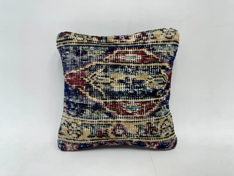 Blue & Red Southwestern Embroidered Pillow, 12x12 Inch Decorative Pillow - 1