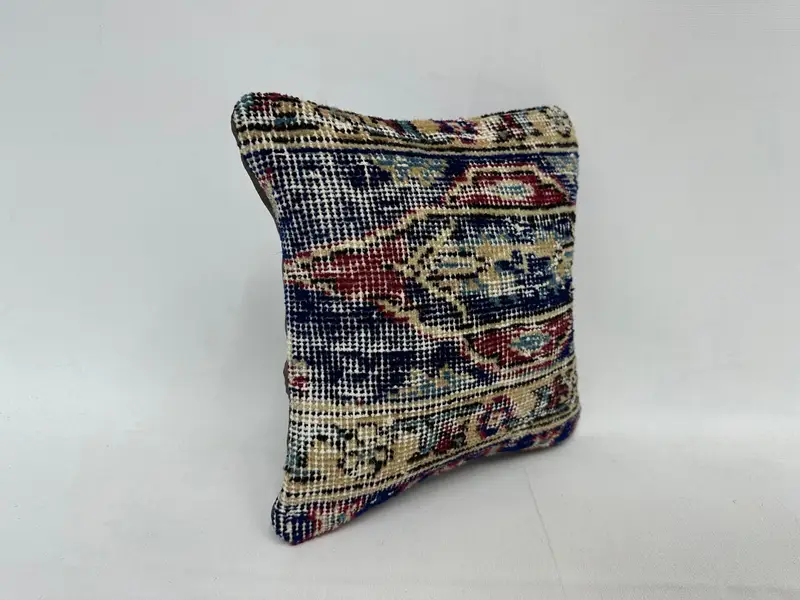Blue & Red Southwestern Embroidered Pillow, 12x12 Inch Decorative Pillow - 3