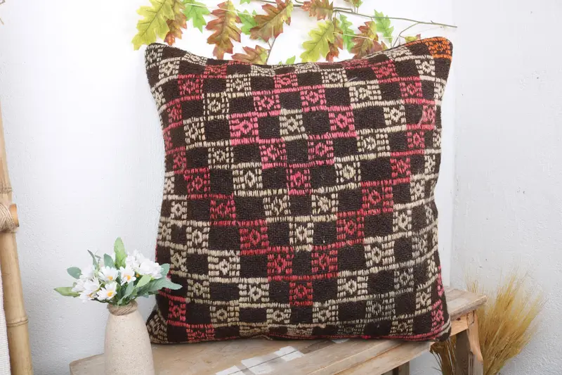 Pillow for Couch, Traditional Pillow, Cushion Case, Vintage Kilim Pillow, Art Deco Pillow Sham, 24x24 Red Pillow Sham, Turkish Pillow - 4