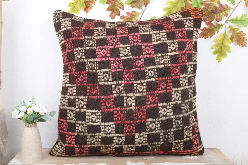 Pillow for Couch, Traditional Pillow, Cushion Case, Vintage Kilim Pillow, Art Deco Pillow Sham, 24x24 Red Pillow Sham, Turkish Pillow - 2