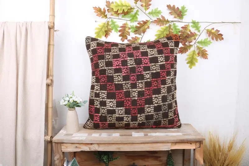 Pillow for Couch, Traditional Pillow, Cushion Case, Vintage Kilim Pillow, Art Deco Pillow Sham, 24x24 Red Pillow Sham, Turkish Pillow - 1