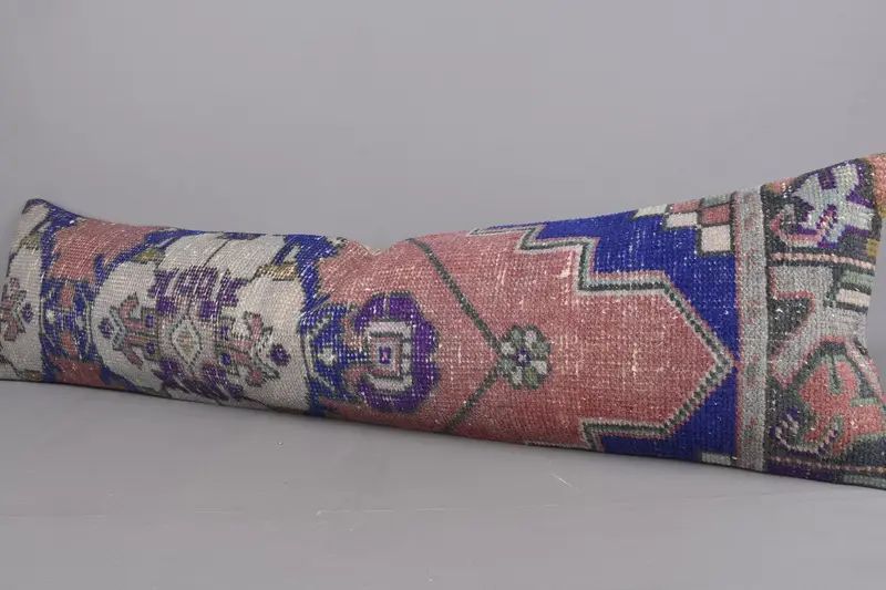 Kilim Cushion Sham, Toss Pillow Sham, Vintage Kilim Pillow, Pillow Sham, 12x48 Blue Pillow Case, Boho Pillow Sham Cover, Office Chair Pillow - 3