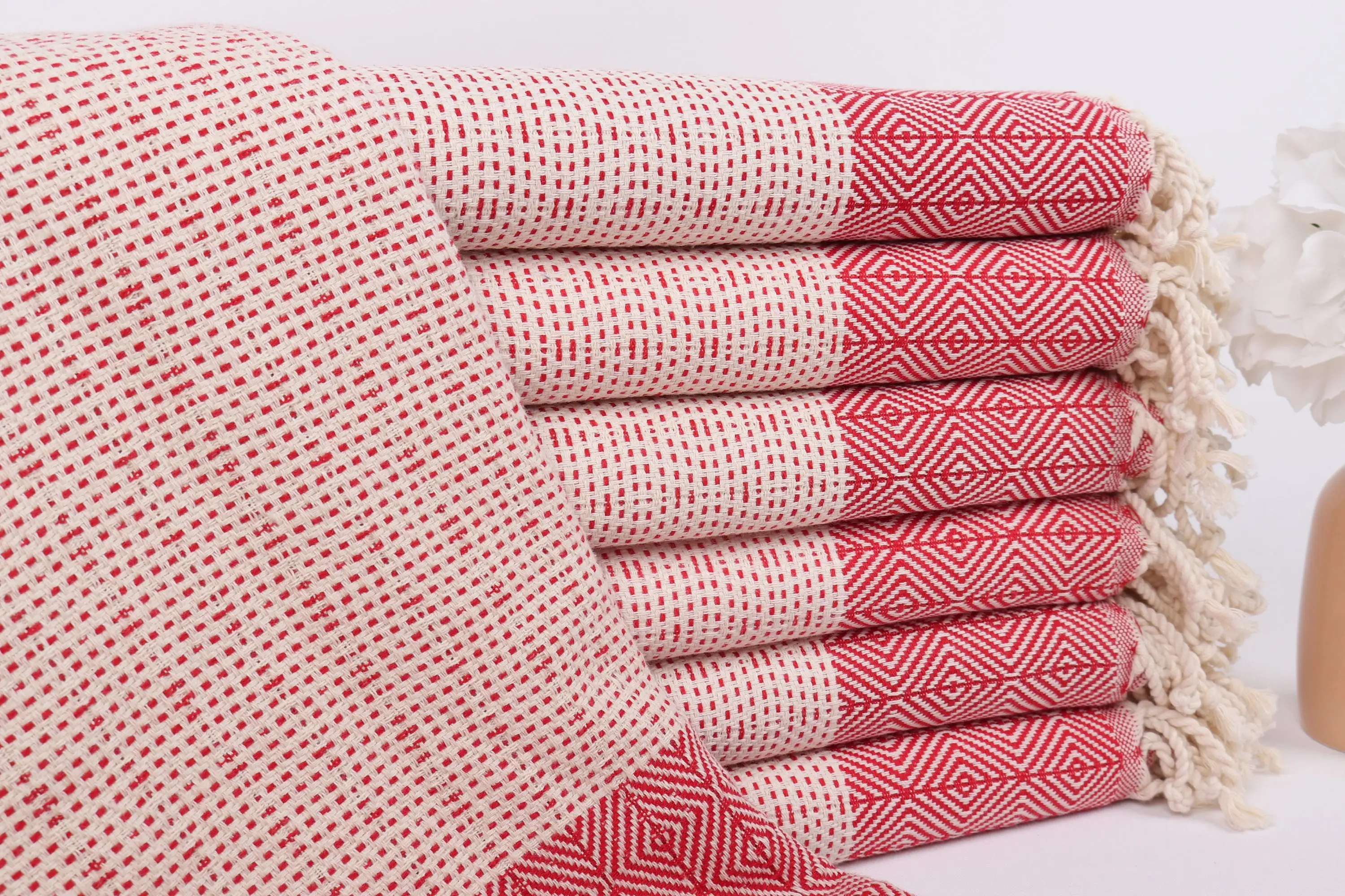 Custom Beach Towel Diamond Red Cotton Organic, 40x71 Inches - 1