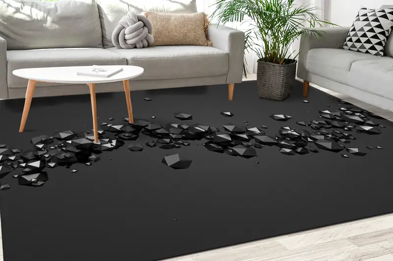 Futuristischer schwarz bedruckter Teppich: 3D-Effekt, trendiges Design