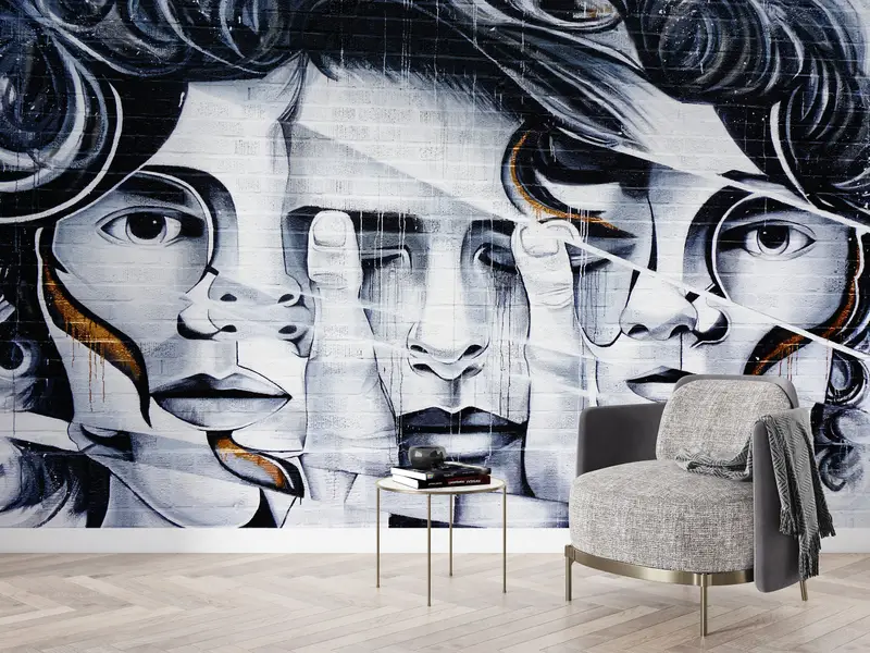 Moderne bedruckte Tapete: abstraktes Frauen-Graffiti-Street-Art-Design