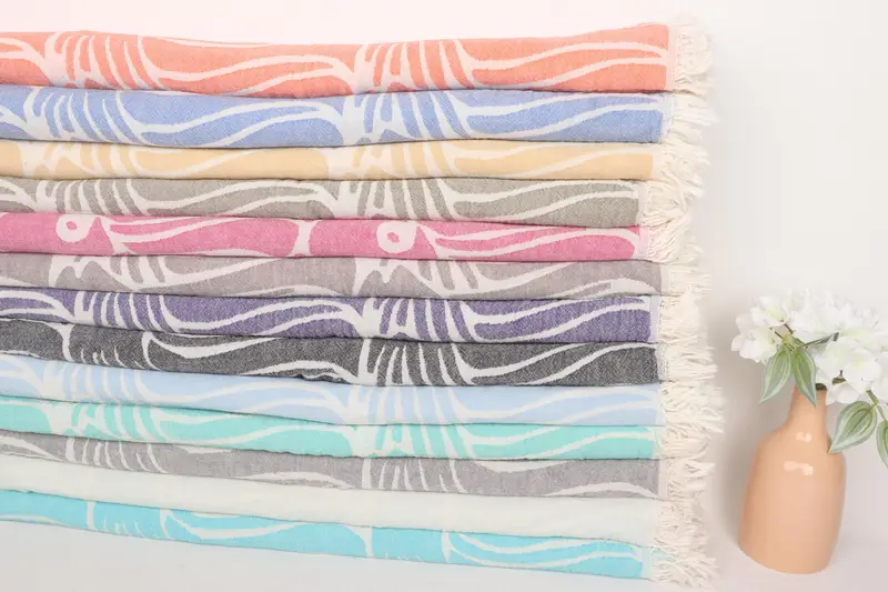 Wedding Favors, 70x60 Cotton Fish Design Towel, Custom Blanket, Cotton Bedspread, Tablecloth, Personalized Home Gift Wedding, Oversized Beach Towel - 2