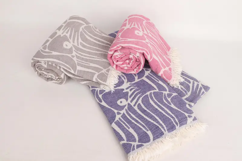 Wedding Favors, 70x60 Cotton Fish Design Towel, Custom Blanket, Cotton Bedspread, Tablecloth, Personalized Home Gift Wedding, Oversized Beach Towel - 4