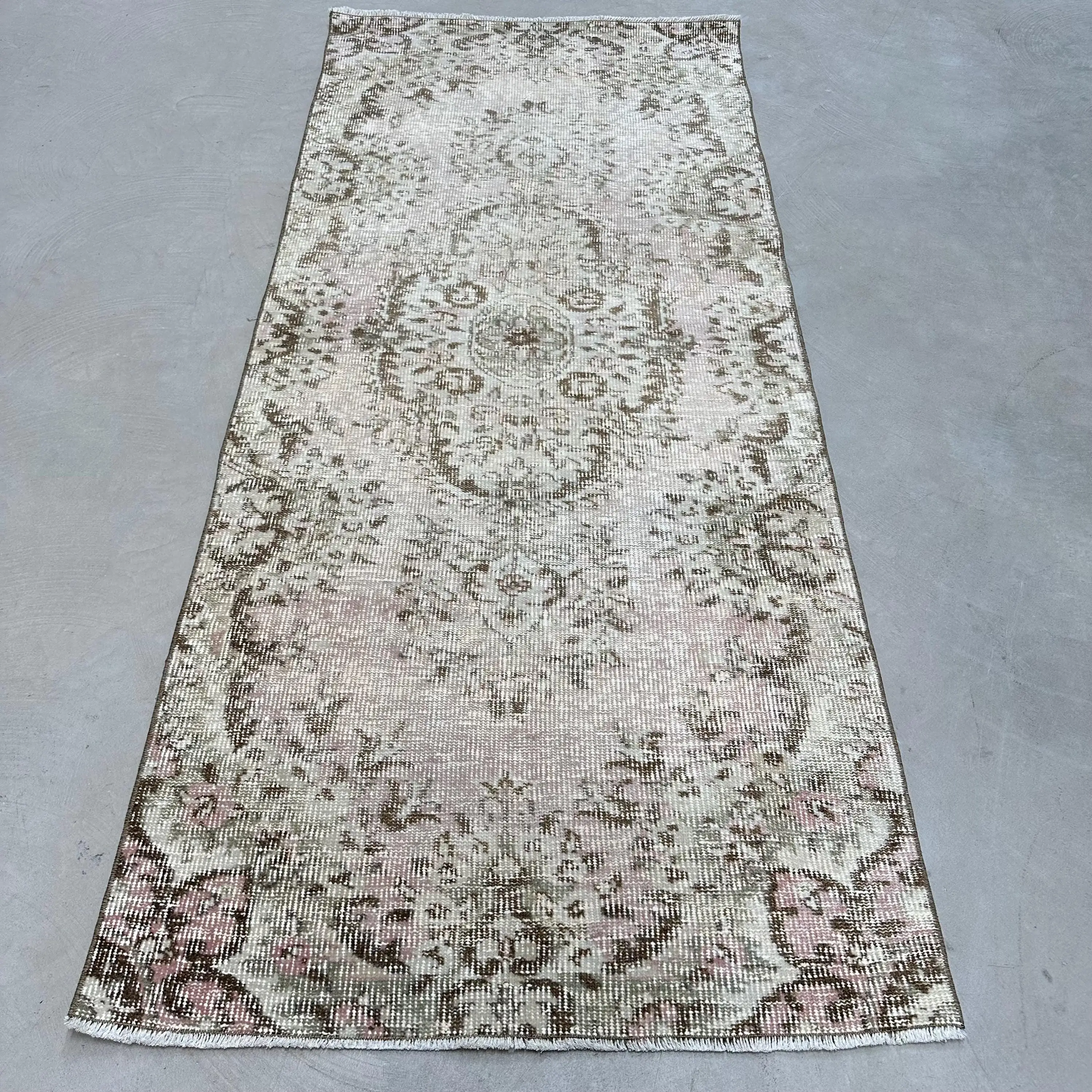 Vintage Turkish Rug, 3.3x7.8 ft Area Rug, Gray Pink Striped Rug - 1