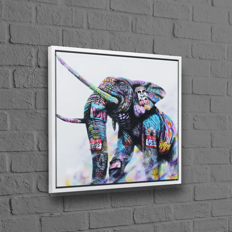鮮やかな象のキャンバス: バンクシーにインスピレーションを得た動物のグラフィティ アート プリント