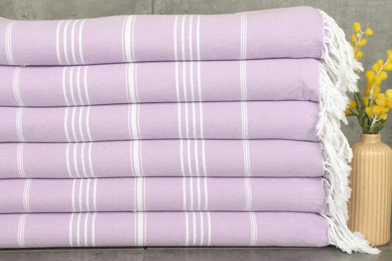 Custom Beach Towel Turkish Cotton Dark Lilac Stripes, 40x71 Inches