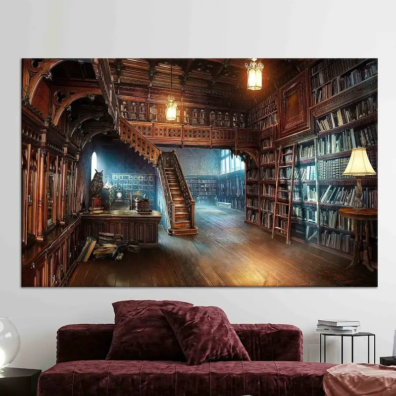 Eleganter Leinwanddruck: Bibliotheksfoto, Geschenk für Bücherliebhaber