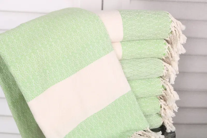 Turkish Beach Towel Pistachio Green Cotton, 36x67 Inches