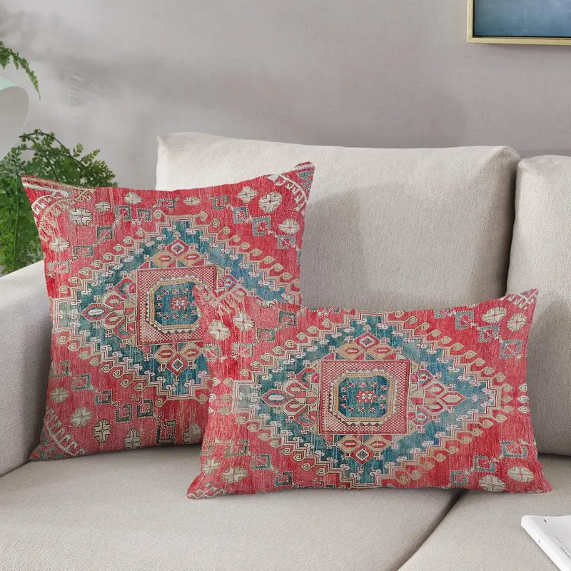 Rot-grünes bedrucktes Kissen aus Bio-Baumwolle für die Inneneinrichtung