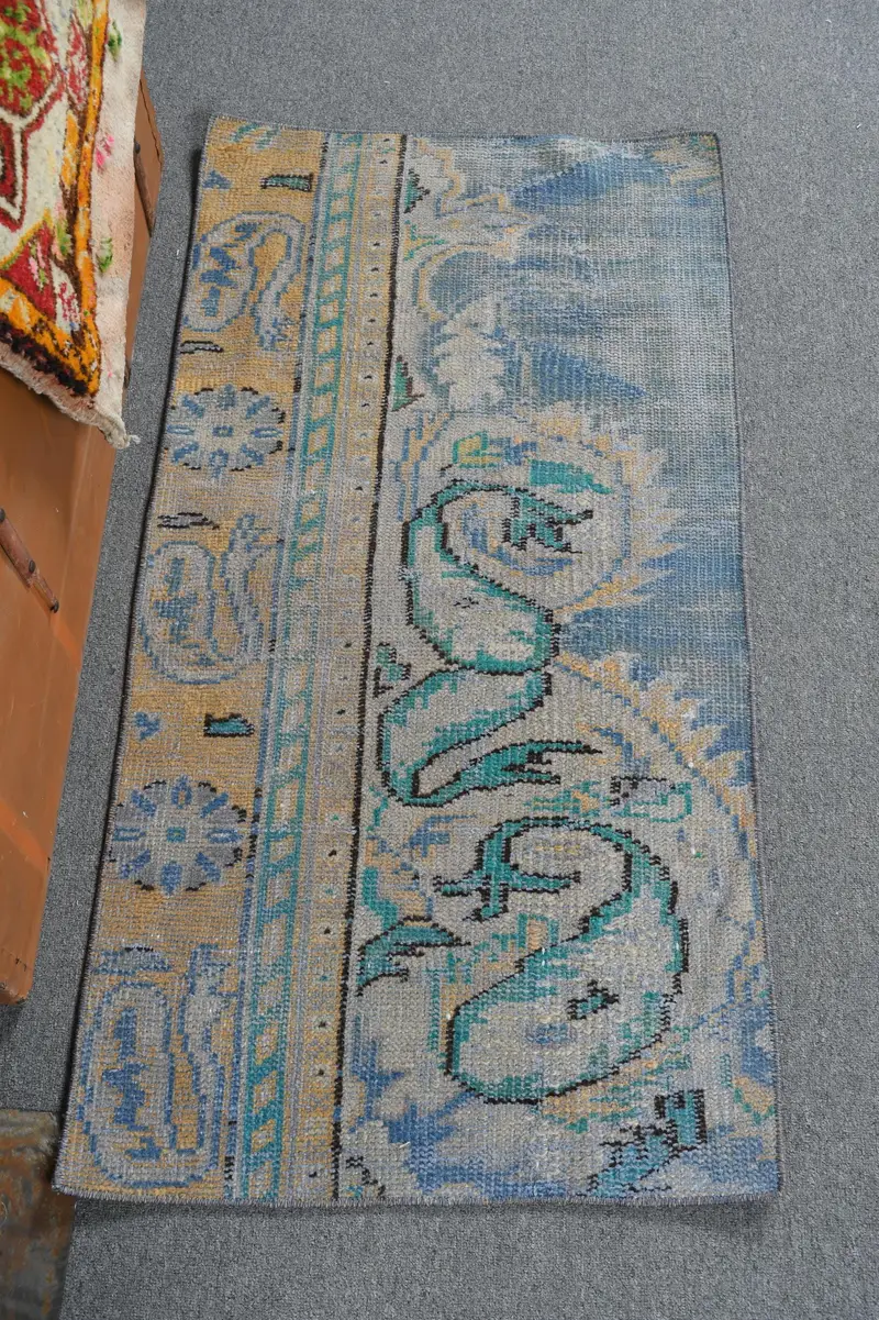 Grüner und gelber Teppich, 2 x 3 Fuß großes botanisches Design