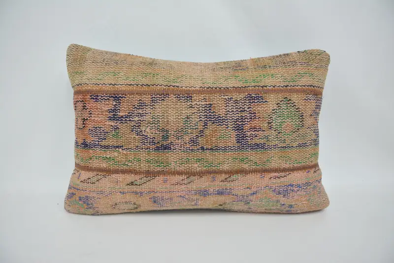 Vintage Kilim Throw Pillow, Patio Pillow Sham, Vintage Pillow, 16x24 Blue Pillow, Cushion, Pet Pillow Cover, Antique Pillows, Patio Pillow - 1