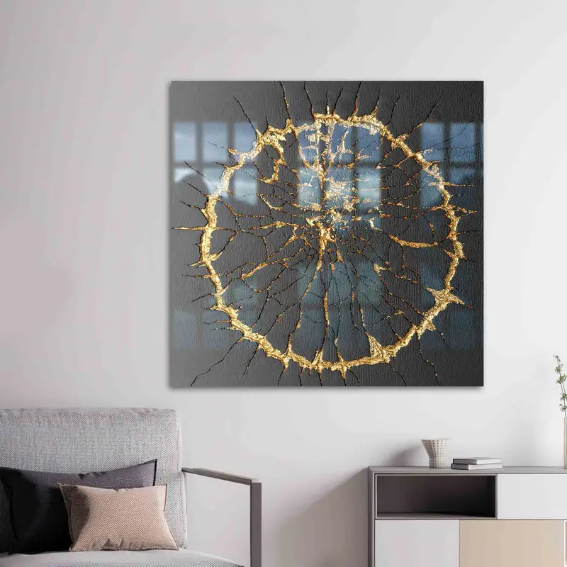 Luxury Kintsugi Printed Glass: Black & Gold Contemporary Design