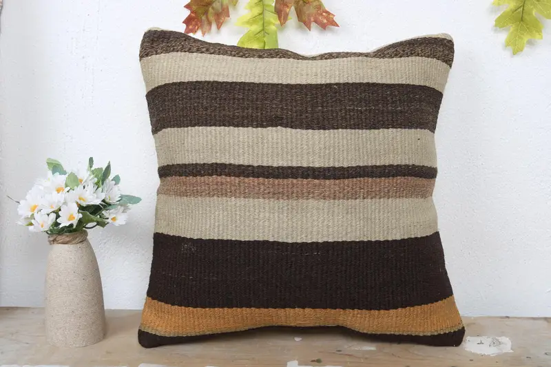 Antique Pillows, Kilim Pillow, 16x16 Beige Pillow Case, Turkish Kilim Pillow, Designer Throw Pillow Cover, Handwoven Pillow Sham, Cushion Case - 2