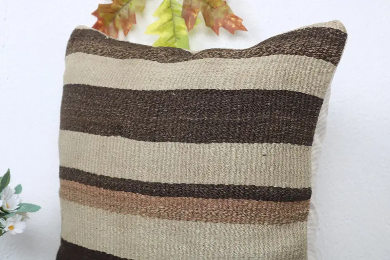 Antique Pillows, Kilim Pillow, 16x16 Beige Pillow Case, Turkish Kilim Pillow, Designer Throw Pillow Cover, Handwoven Pillow Sham, Cushion Case - 5