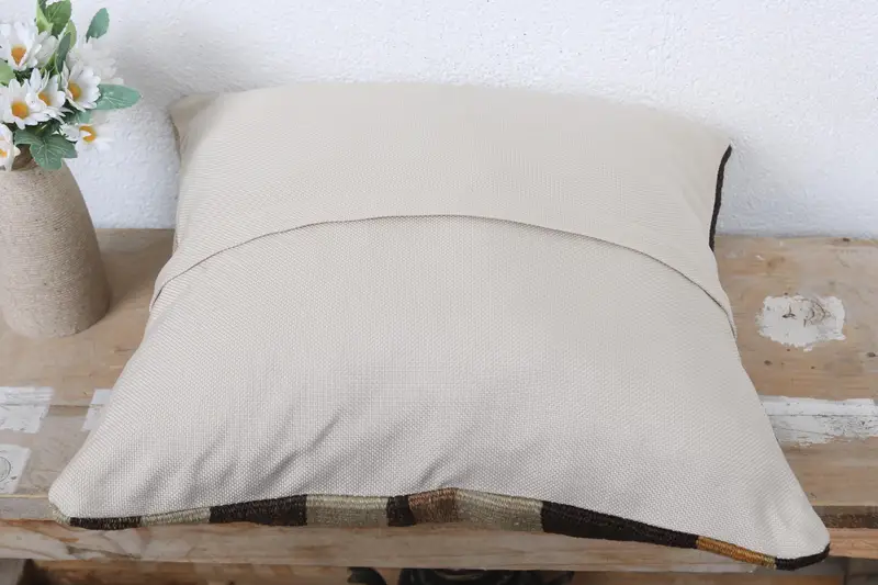 Antique Pillows, Kilim Pillow, 16x16 Beige Pillow Case, Turkish Kilim Pillow, Designer Throw Pillow Cover, Handwoven Pillow Sham, Cushion Case - 7