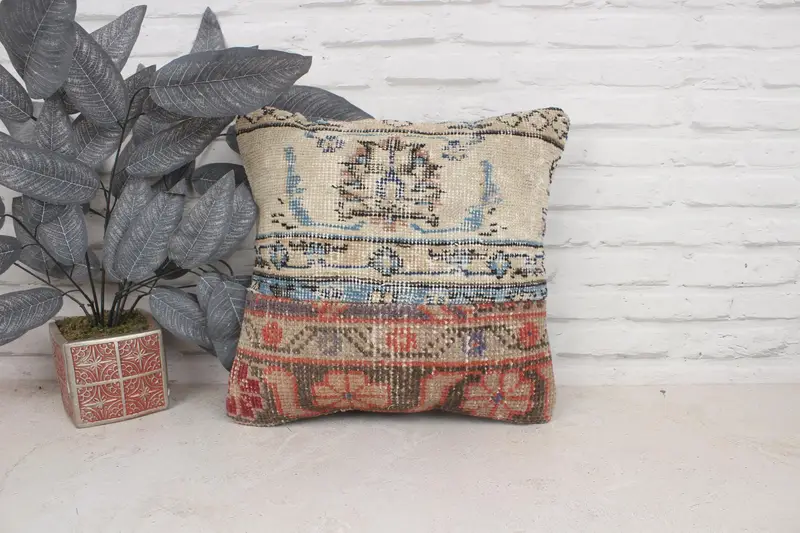 Pastel Cushion Case, 16x16 Beige Pillow Cover, Interior Designer Pillow, Pillow Cover, Gift Pillow, Aesthetic Pillow Sham, Vintage Pillow - 1
