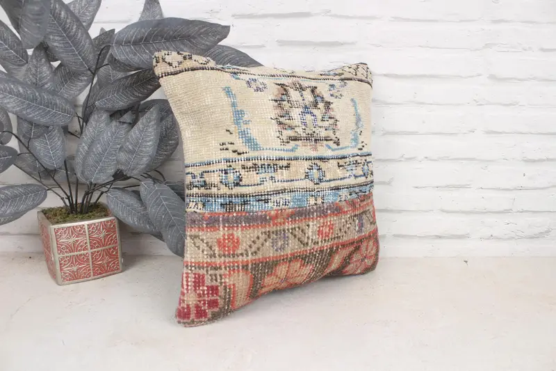 Pastel Cushion Case, 16x16 Beige Pillow Cover, Interior Designer Pillow, Pillow Cover, Gift Pillow, Aesthetic Pillow Sham, Vintage Pillow - 3