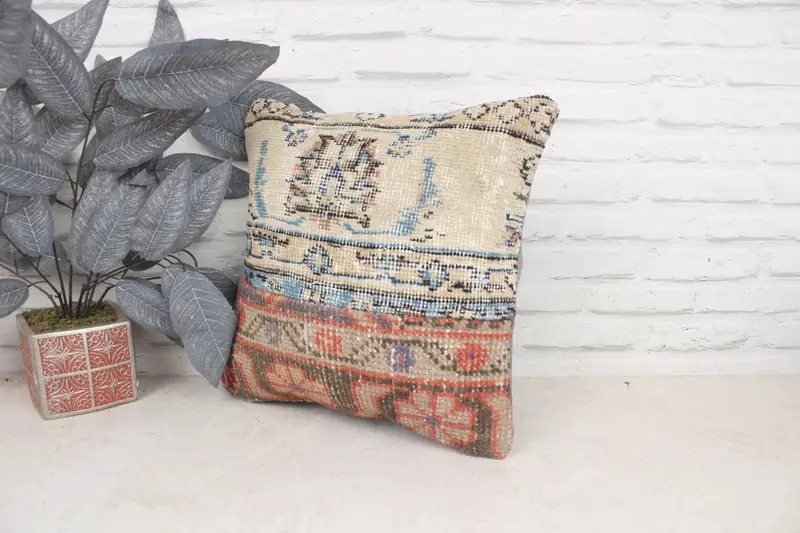 Pastel Cushion Case, 16x16 Beige Pillow Cover, Interior Designer Pillow, Pillow Cover, Gift Pillow, Aesthetic Pillow Sham, Vintage Pillow - 4