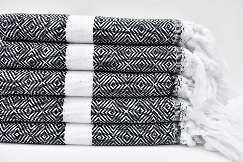 Hand Towel Diamond, Black & White, 100% Cotton, 40x18 Inches
