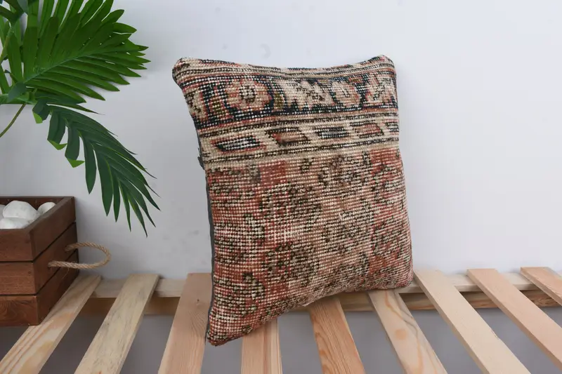 Boho Pillow Sham Cover, Tribal Pillow Case, Bolster Throw Cushion Case, Pillow Sham, Vintage Kilim Pillow, Pillow for Sofa, 14x14 Red Pillow - 4