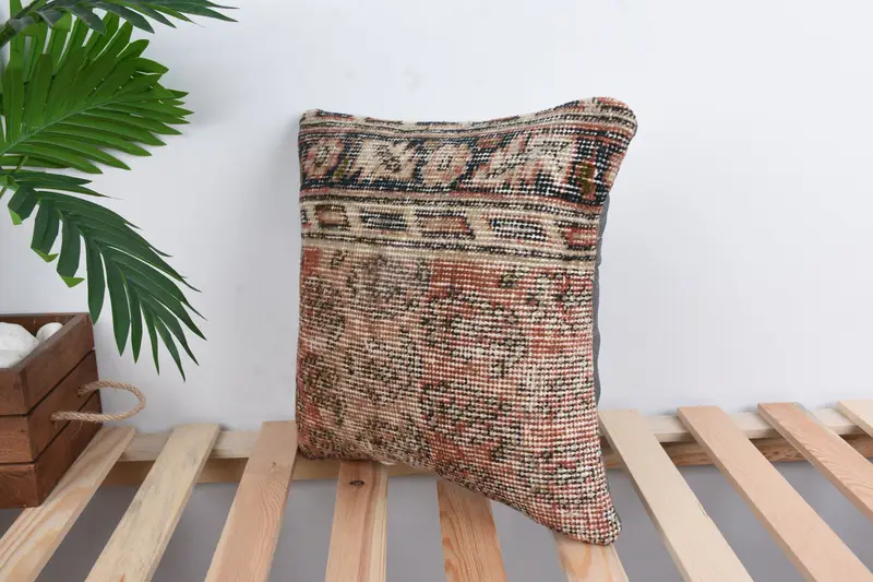 Boho Pillow Sham Cover, Tribal Pillow Case, Bolster Throw Cushion Case, Pillow Sham, Vintage Kilim Pillow, Pillow for Sofa, 14x14 Red Pillow - 5