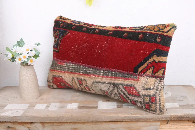 Pillow, 12x20 Red Cushion Cover, Turkish Kilim Pillow, Kilim Pillow, Bench Cushion Case, Pattern Throw Pillow, Pillow for Sofa, Couch Cushion Cover - 4