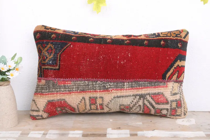 Pillow, 12x20 Red Cushion Cover, Turkish Kilim Pillow, Kilim Pillow, Bench Cushion Case, Pattern Throw Pillow, Pillow for Sofa, Couch Cushion Cover - 2