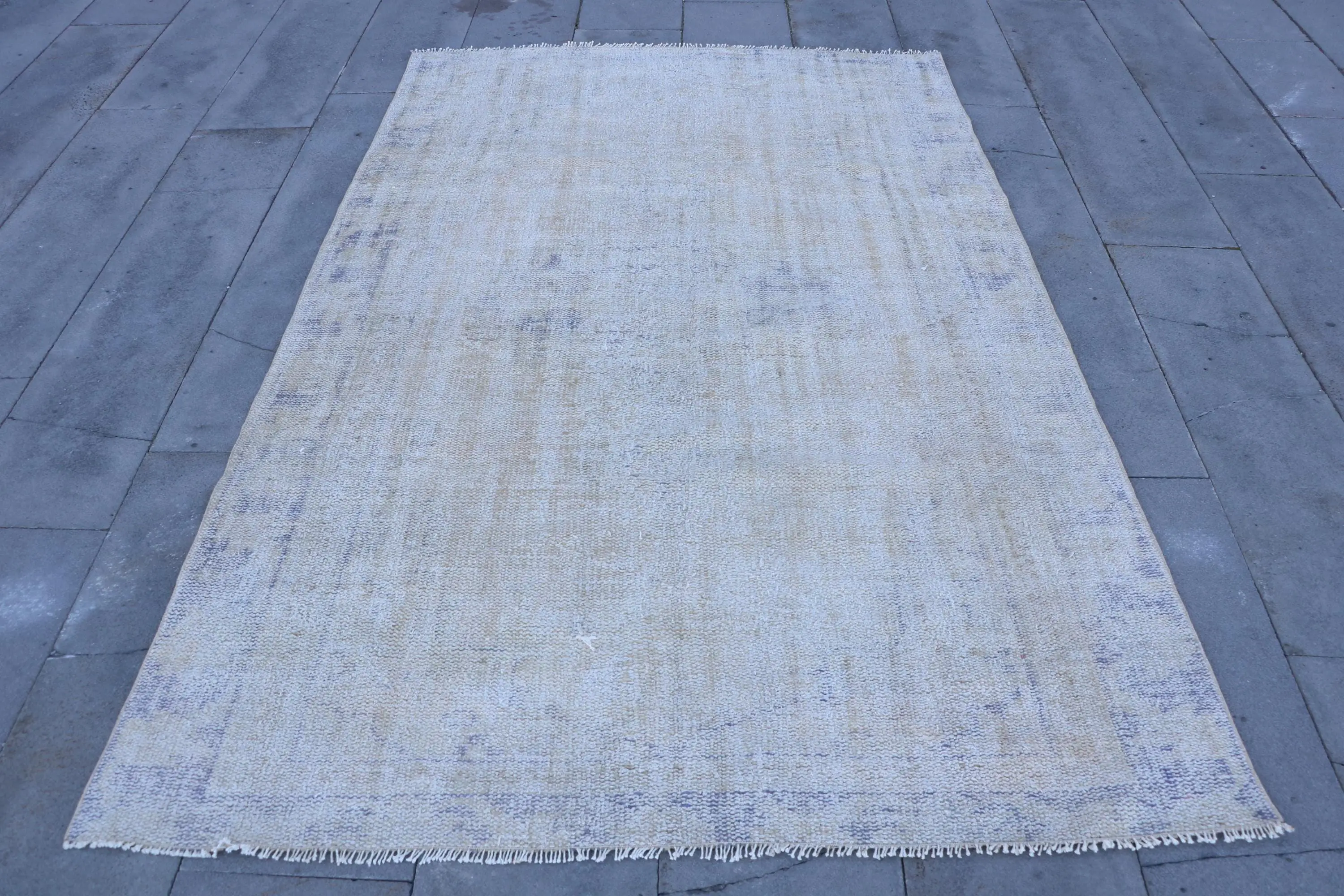 Turkish 4.8x7.3 ft Area Rug, Vintage Rug, White Patchwork Rug - 1