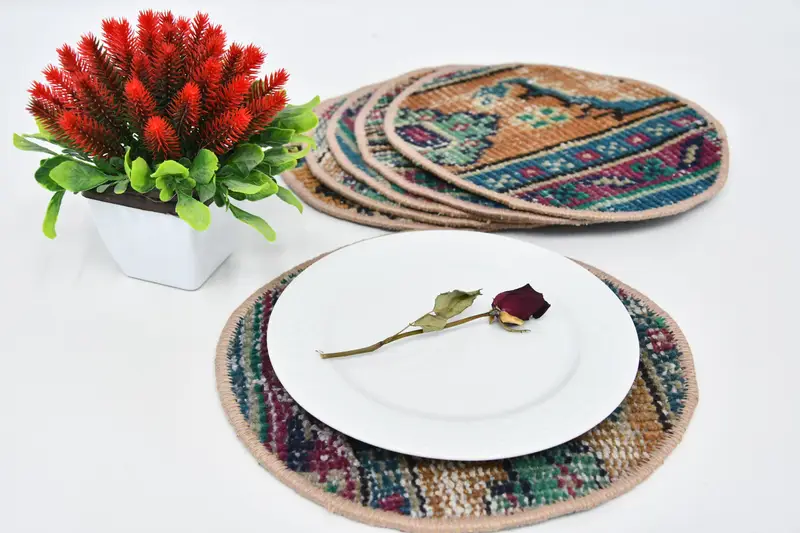 Manteles individuales de círculo bohemio, decoración de lana de algodón naranja y bronce