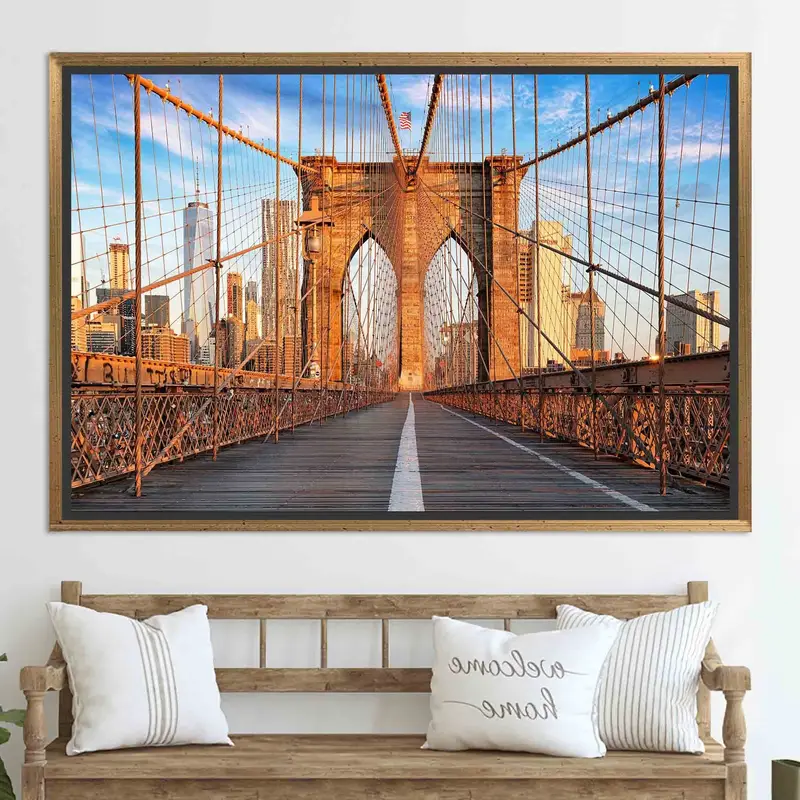 エレガントなマンハッタン キャンバス: ブルックリンの風景、橋ビュー アート