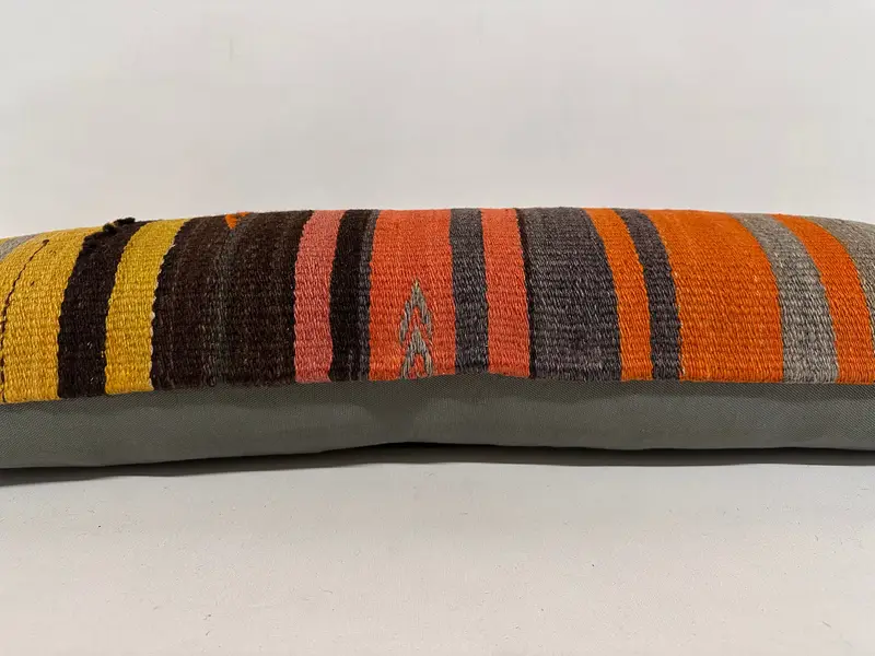 Boho Pillow, 12x36 Orange Pillow, Vintage Kilim Throw Pillow, Pillow Cover, Kilim Cushion Sham, Chair Cushion Cover, Aesthetic Cushion Case - 5