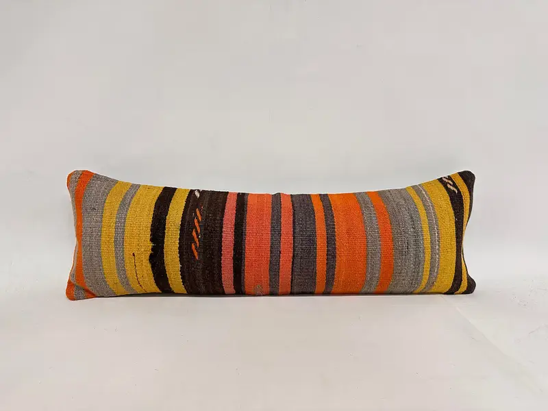 Boho Pillow, 12x36 Orange Pillow, Vintage Kilim Throw Pillow, Pillow Cover, Kilim Cushion Sham, Chair Cushion Cover, Aesthetic Cushion Case - 1