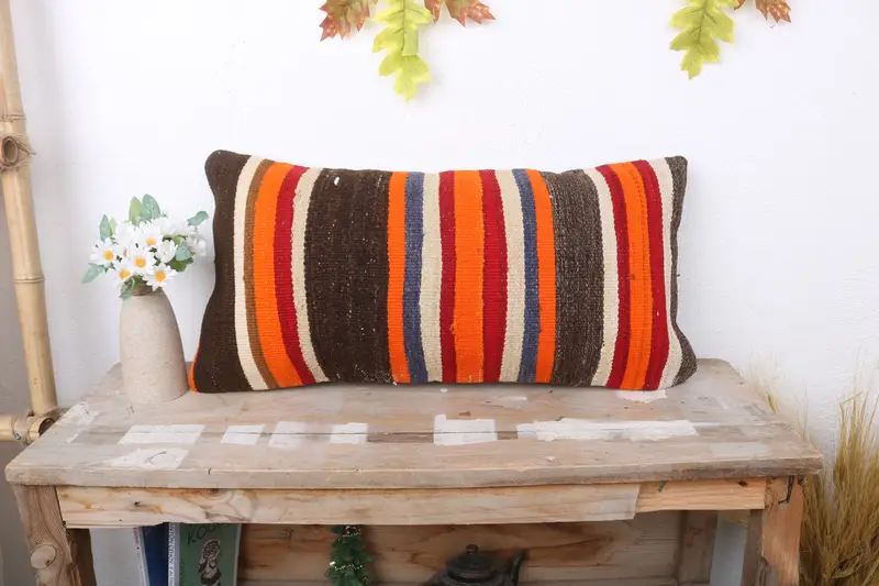 Boho Pillow, Turkish Pillow, 12x24 Orange Pillow Cover, Designer Throw Cushion, Pillow Cover, Pattern Throw Pillow, Gift Pillow - 1