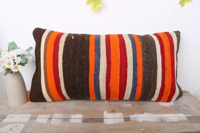Boho Pillow, Turkish Pillow, 12x24 Orange Pillow Cover, Designer Throw Cushion, Pillow Cover, Pattern Throw Pillow, Gift Pillow - 2