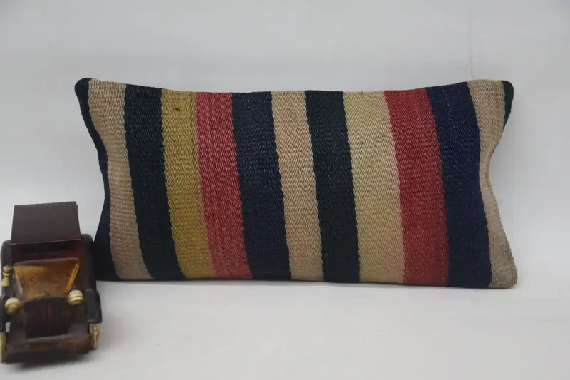Beige Turkish Striped Pillow Case, 8x16 inch Gift Cushion - 1