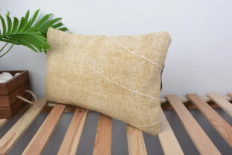 Turkish Pillow, Kilim Cushion Sham, Pastel Cushion, Interior Designer Pillow, Nautical Throw Cushion Case, Pillow Sham, 12x20 Beige Pillow Sham - 5
