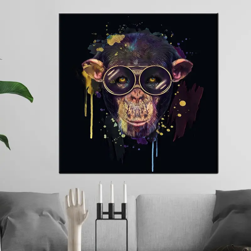 Monkey Canvas Art, Modern Wall Art, Black Art Decor, Abstract Canvas Art, Wall Hanging Art, Monkey Lover Gift, Canvas Art Decor, - 1