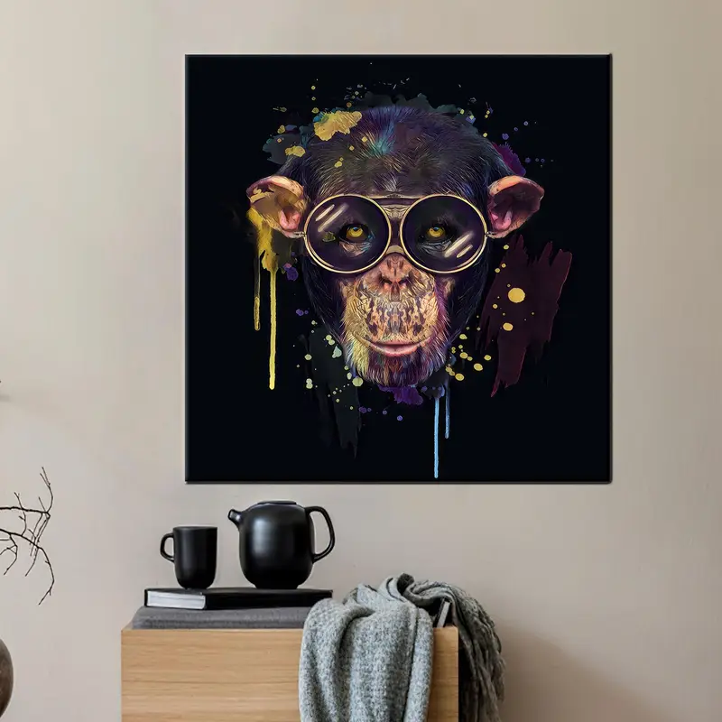 Monkey Canvas Art, Modern Wall Art, Black Art Decor, Abstract Canvas Art, Wall Hanging Art, Monkey Lover Gift, Canvas Art Decor, - 3