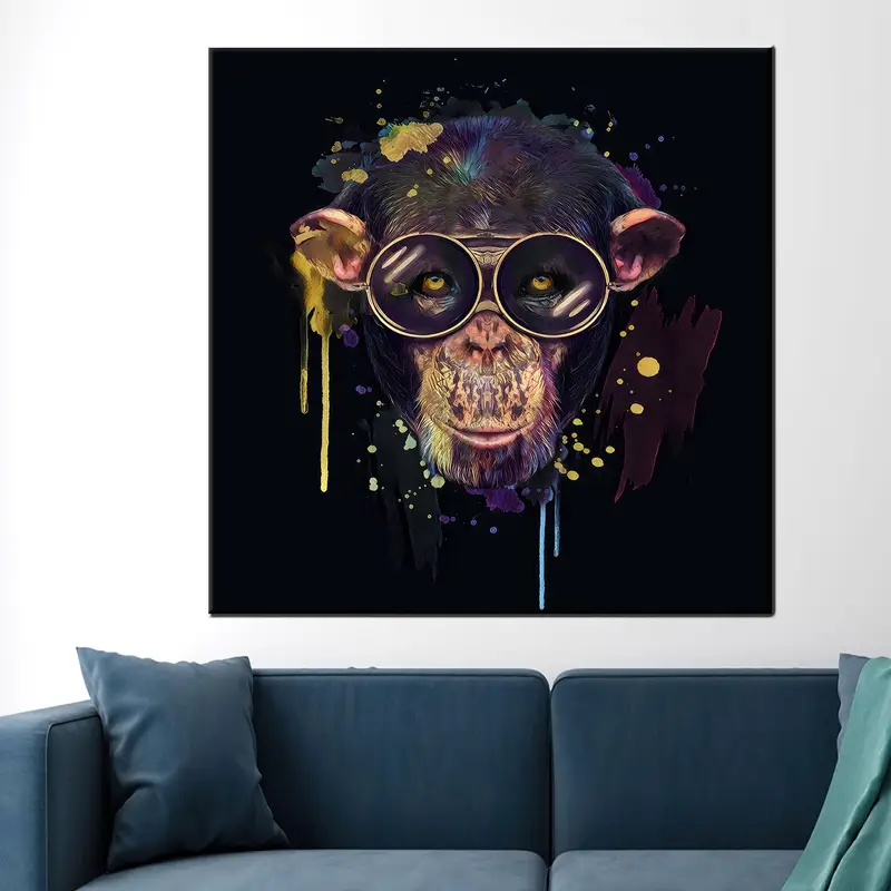 Monkey Canvas Art, Modern Wall Art, Black Art Decor, Abstract Canvas Art, Wall Hanging Art, Monkey Lover Gift, Canvas Art Decor, - 2