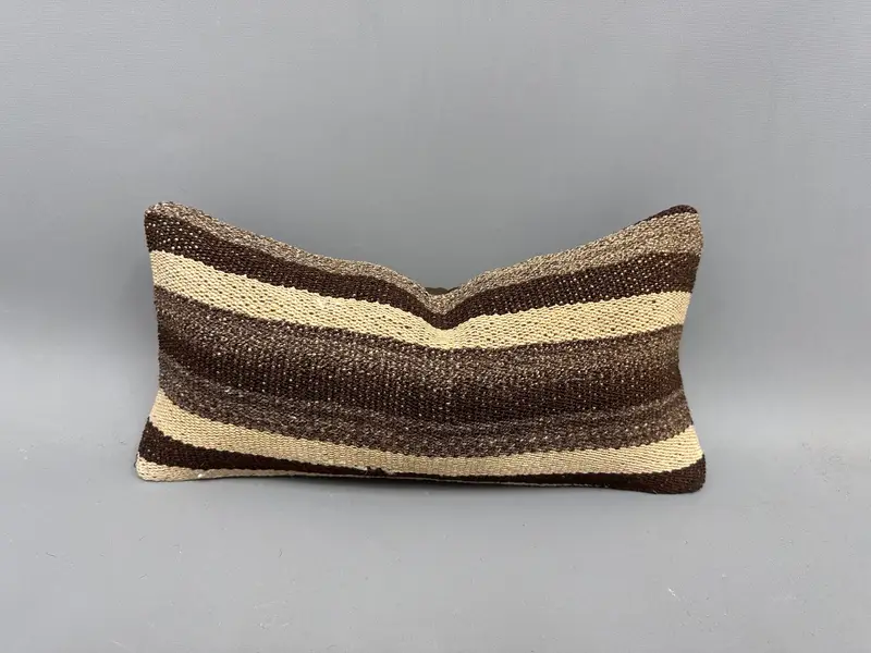 Boho Pillow Sham Cover, Ikat Cushion Cover, Shabby Chic Pillow Case, 8x16 Brown Pillow Cover, Pillow for Couch, Pillow Sham, Throw Kilim Pillow - 1