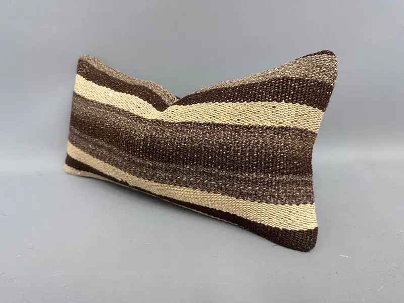 Boho Pillow Sham Cover, Ikat Cushion Cover, Shabby Chic Pillow Case, 8x16 Brown Pillow Cover, Pillow for Couch, Pillow Sham, Throw Kilim Pillow - 3