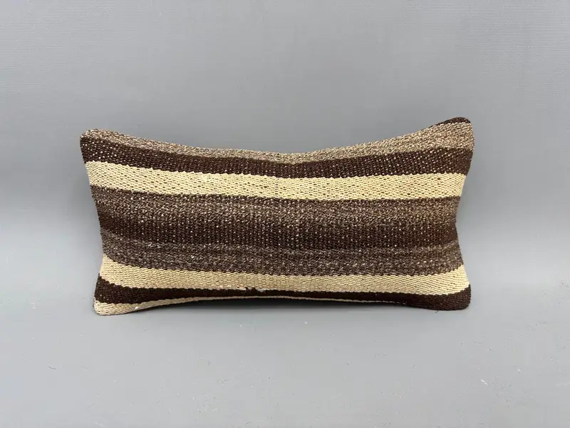Boho Pillow Sham Cover, Ikat Cushion Cover, Shabby Chic Pillow Case, 8x16 Brown Pillow Cover, Pillow for Couch, Pillow Sham, Throw Kilim Pillow - 4